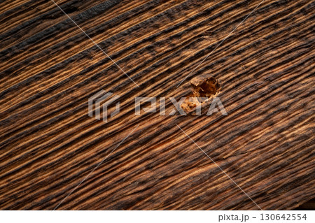 Old wood textured background. Dark driftwood surface, burnt wood brushing, macro brown floor Old wood textured background. Dark driftwood surface, burnt wood brushing, macro brown floor 130642554