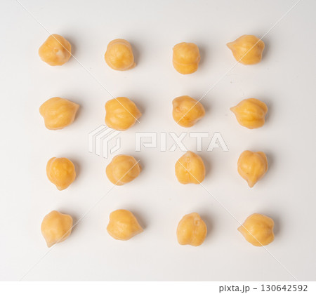 Soaked chickpeas, chick pea in water, swollen wet Cicer arietinum fruits, garbanzo beans cooking 130642592