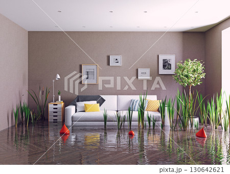 Modern Living Room Flooded Modern Living Room Flooded 130642621