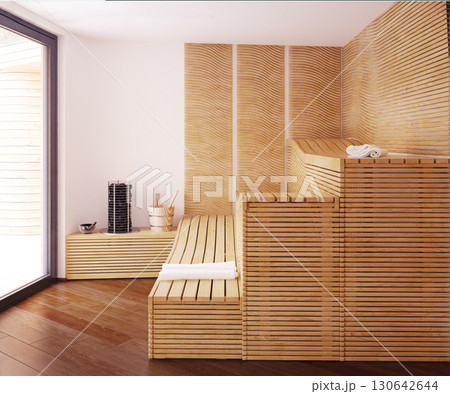 Minimalist Wooden Sauna Interior 130642644
