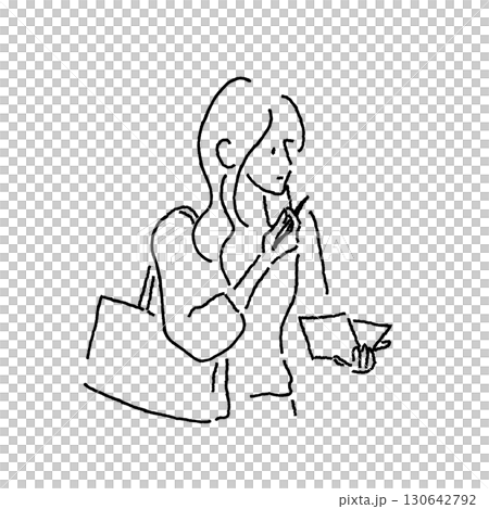 A woman taking notes while on the phone during a business trip. Business illustration for sales staff. 130642792