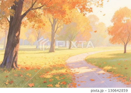 イラスト素材：紅葉が美しい公園 130642859