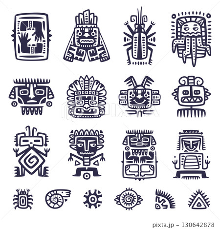Maya Civilization Symbols and Primitive Traditional Sign Vector Set Maya Civilization Symbols and Primitive Traditional Sign Vector Set 130642878