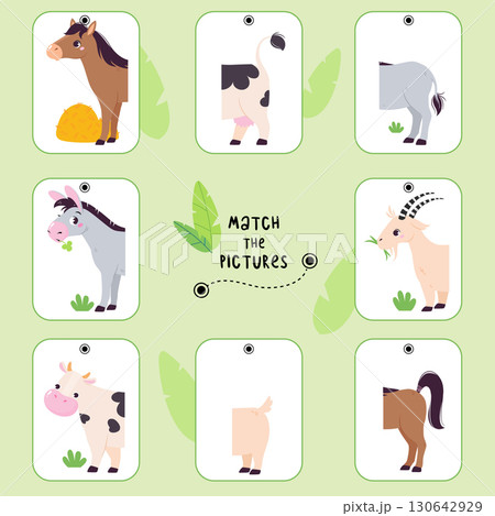 Matching Animal Pictures Together Flashcards for Children Vector Set Matching Animal Pictures Together Flashcards for Children Vector Set 130642929