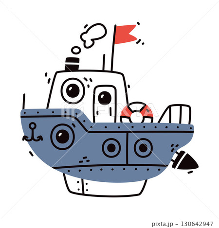 Ship and Boat Cute Marine Vessel Vector Illustration Ship and Boat Cute Marine Vessel Vector Illustration 130642947