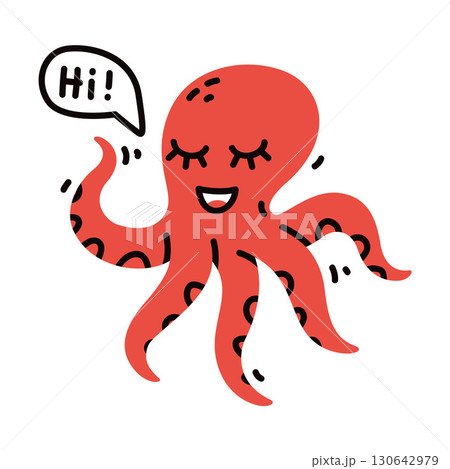 Cute Octopus Underwater Animal with Smiling Face Vector Illustration Cute Octopus Underwater Animal with Smiling Face Vector Illustration 130642979