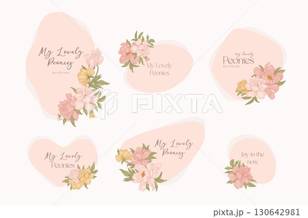 Designs with bouquets on oval and round shapes Designs with bouquets on oval and round shapes 130642981