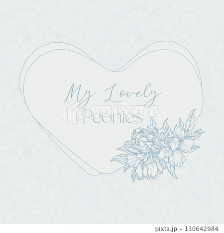Heart-shaped frame with peonies. 130642984