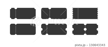 set of empty geometric ticket mock up vintage labels, black vector coupon sticker shapes element for sale, movie concert event template icons	 130643343