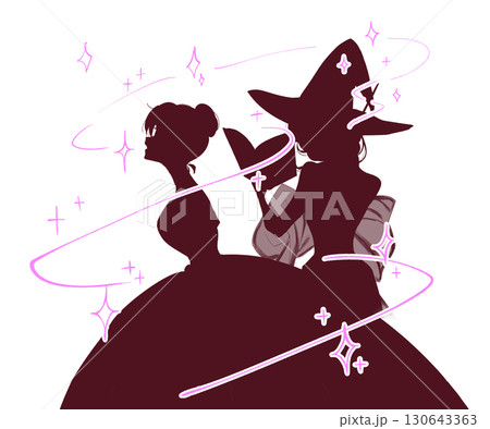 女性に魔法をかける魔法使い　シルエット 130643363