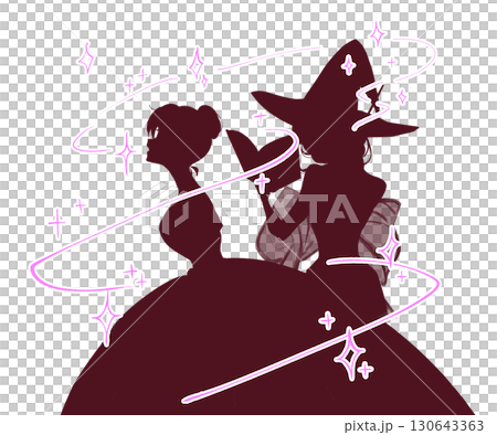 Wizard casting a spell on a woman silhouette 130643363