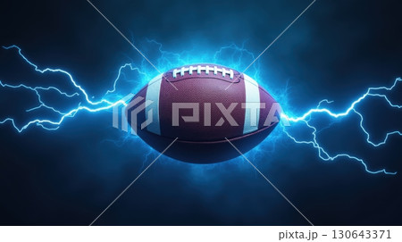 An American football surrounded by blue lightning bolts An American football surrounded by blue lightning bolts 130643371
