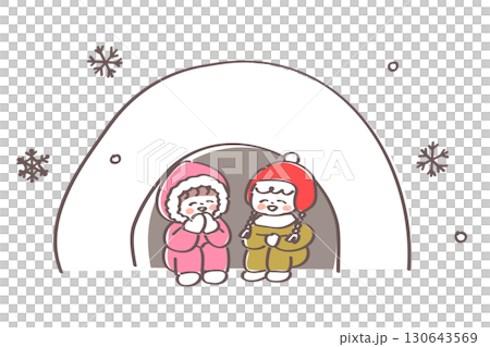 Illustration of children sitting and chatting inside a snow hut 130643569