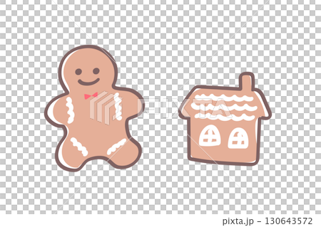 Illustration of gingerbread man and house-shaped Christmas cookies 130643572