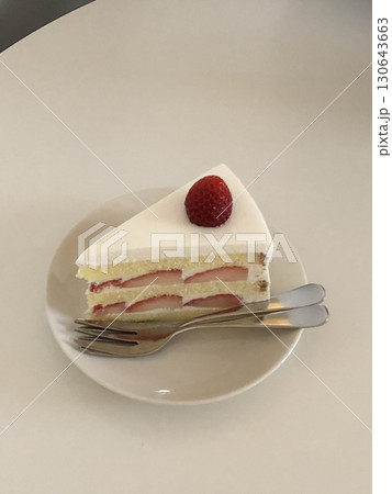 A delectable slice of cake with rich layers of cream and frosting, topped with fresh fruit or sprinkles. Perfect for dessert photography, showcasing indulgence and sweetness in food-related projects. 130643663