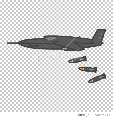 爆弾を投下する軍用のジェット無人偵察機・無人航空機（UAV・無人機） 130643752