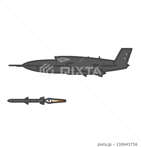 ミサイルを発射する軍用のジェット無人偵察機・無人航空機（UAV・無人機） 130643756