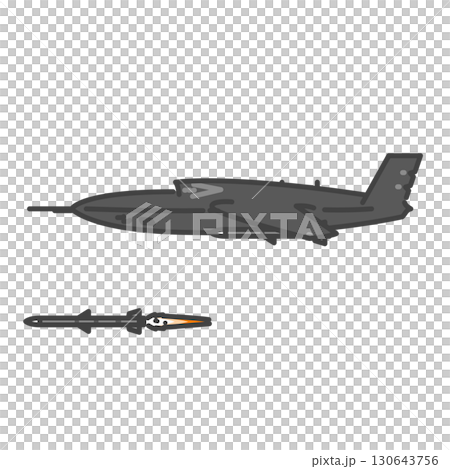 ミサイルを発射する軍用のジェット無人偵察機・無人航空機（UAV・無人機） 130643756