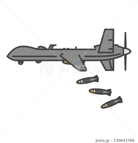 爆弾を投下する軍用のプロペラ無人偵察機・無人航空機（UAV・無人機） 130643766