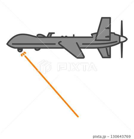 レーザーを発射し攻撃する軍用のプロペラ無人偵察機・無人航空機（UAV・無人機） 130643769