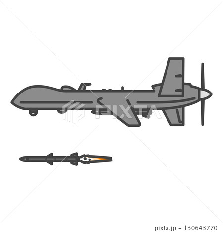 ミサイルを発射する軍用のプロペラ無人偵察機・無人航空機（UAV・無人機） 130643770