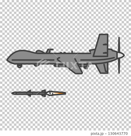 ミサイルを発射する軍用のプロペラ無人偵察機・無人航空機（UAV・無人機） 130643770