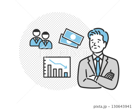 悩んでいる　ミドル　シニア　中年のビジネスマンのアイコンイラスト 130643941