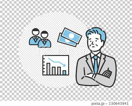 悩んでいる　ミドル　シニア　中年のビジネスマンのアイコンイラスト 130643941