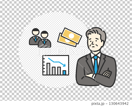 一位憂心忡忡的中年商人的圖標插圖 130643942