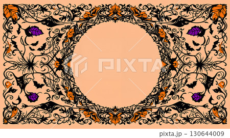 ゴシック調ハロウィンフレーム|装飾的なコウモリと葉 ゴシック調ハロウィンフレーム|装飾的なコウモリと葉 130644009