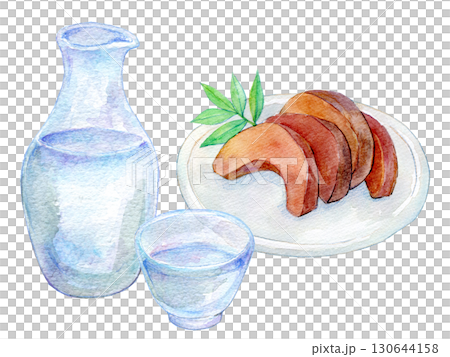水彩插圖、手繪插圖、奈良醃漬和冷酒 130644158