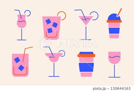 set of colorful drinks, cocktail and beverages icons, abstract elements made geometric shapes set of colorful drinks, cocktail and beverages icons, abstract elements made geometric shapes 130644163