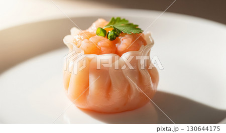 Shrimp Siu Mai Dumpling with Cilantro Garnish 130644175