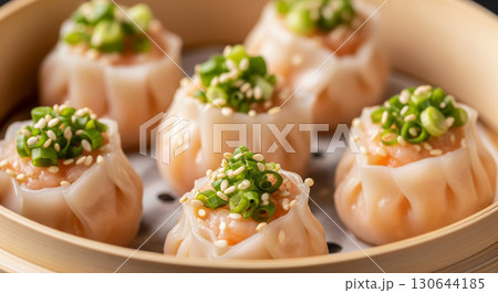 Shrimp Siu Mai Dumplings with Sesame and Green Onion 130644185
