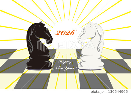 シックなチェスボードとナイトの駒の午年年賀状 130644966