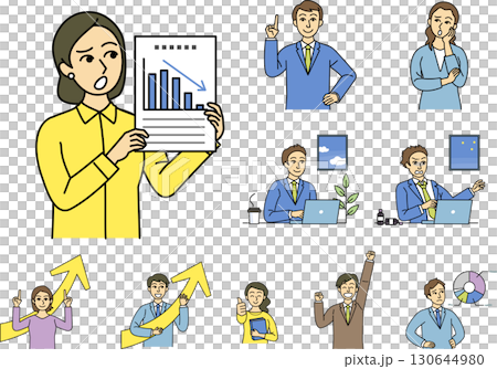 商務人士向量插圖集描繪情緒和情況 130644980