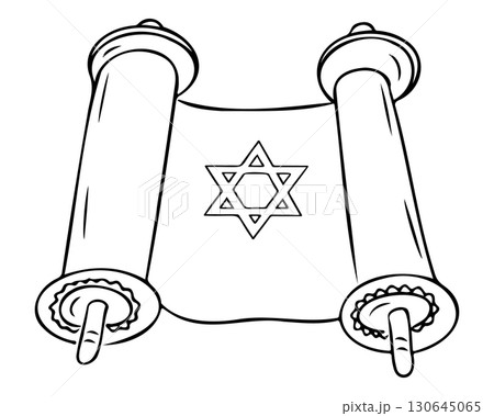 Torah scroll with star of David symbol in simple line art style for coloring and design Torah scroll with star of David symbol in simple line art style for coloring and design 130645065