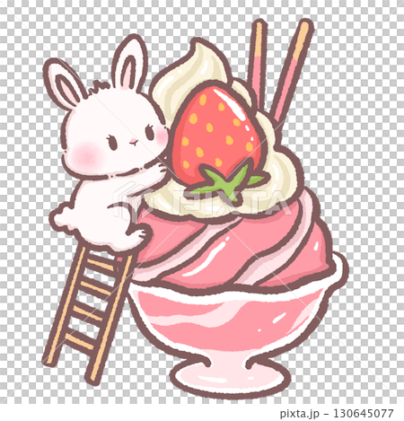 Cute bunny climbing a ladder on a strawberry sundae ice cream dessert clipart adorable pastel illustration perfect for invitations greeting cards scrapbooking and craft projects Cute bunny climbing a ladder on a strawberry sundae ice cream dessert clipart adorable pastel illustration perfect for invitations greeting cards scrapbooking and craft projects 130645077