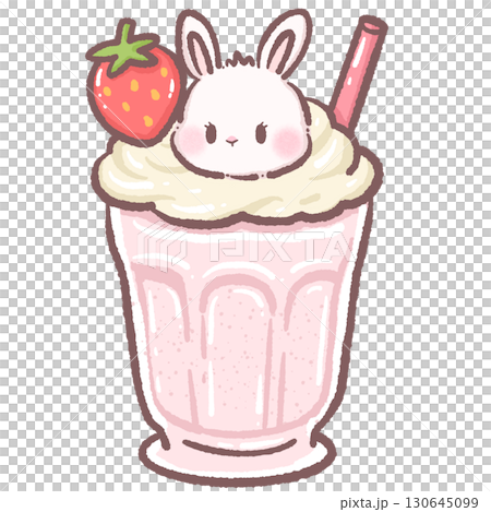 Cute bunny inside a strawberry milkshake dessert clipart adorable pastel illustration perfect for invitations greeting cards scrapbooking and craft projects Cute bunny inside a strawberry milkshake dessert clipart adorable pastel illustration perfect for invitations greeting cards scrapbooking and craft projects 130645099