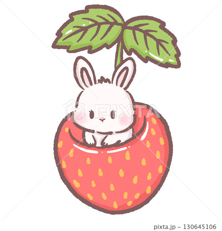 Cute bunny sitting on top of a giant strawberry dessert clipart adorable pastel illustration perfect for invitations greeting cards scrapbooking and craft projects 130645106