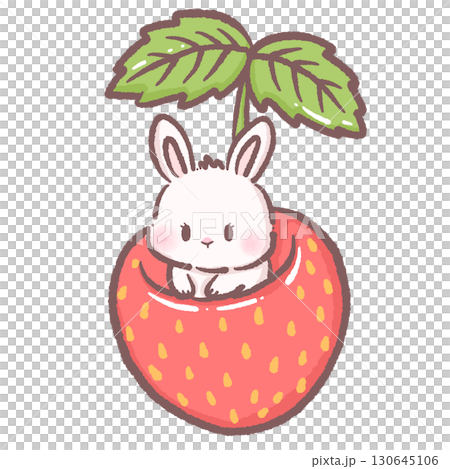 Cute bunny sitting on top of a giant strawberry dessert clipart adorable pastel illustration perfect for invitations greeting cards scrapbooking and craft projects 130645106