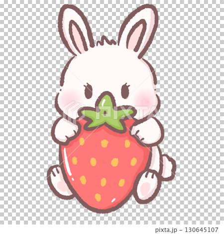 Cute bunny holding a giant strawberry hugging dessert clipart adorable pastel illustration perfect for invitations greeting cards scrapbooking and craft projects 130645107