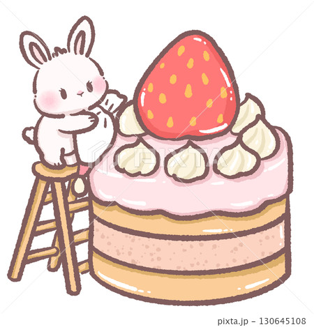 Cute bunny climbing ladder to put whipped cream on giant strawberry shortcake kawaii dessert clipart adorable pastel illustration perfect for invitations greeting cards scrapbooking and craft projects Cute bunny climbing ladder to put whipped cream on giant strawberry shortcake kawaii dessert clipart adorable pastel illustration perfect for invitations greeting cards scrapbooking and craft projects 130645108