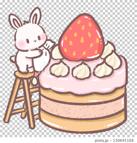 Cute bunny climbing ladder to put whipped cream on giant strawberry shortcake kawaii dessert clipart adorable pastel illustration perfect for invitations greeting cards scrapbooking and craft projects Cute bunny climbing ladder to put whipped cream on giant strawberry shortcake kawaii dessert clipart adorable pastel illustration perfect for invitations greeting cards scrapbooking and craft projects 130645108