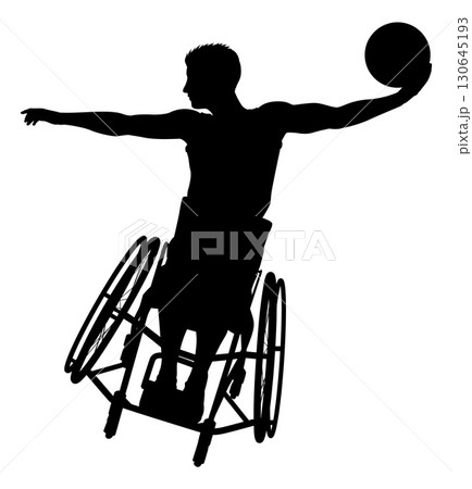 Silhouette Man a Wheelchair Throwing Basketball 130645193