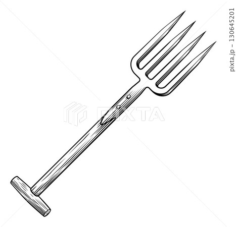 Vintage Woodcut Gardening Fork Garden Tool 130645201