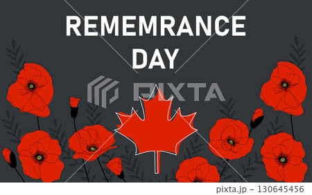 Remembrance Day banner with red poppy flowers.  Remembrance Day banner with red poppy flowers.  130645456