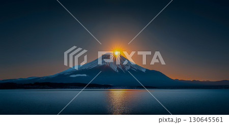 富士山の頂から昇るダイヤモンド富士のご来光 130645561