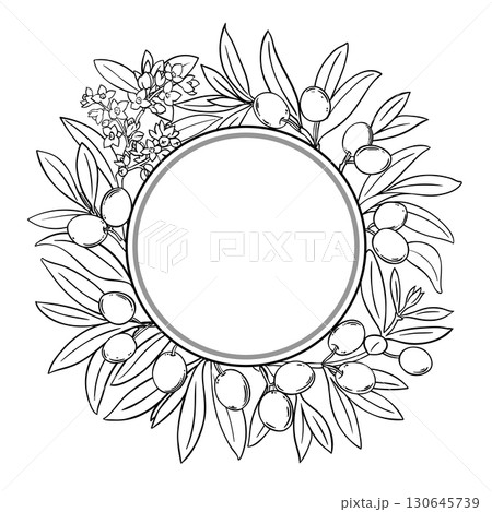 Olive Branch Outline Round Frame. 130645739
