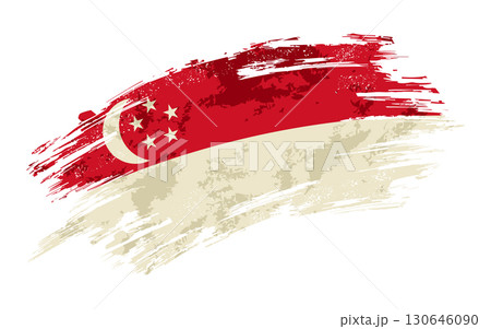 Singaporean flag grunge brushstroke texture background. Vector illustration. 130646090
